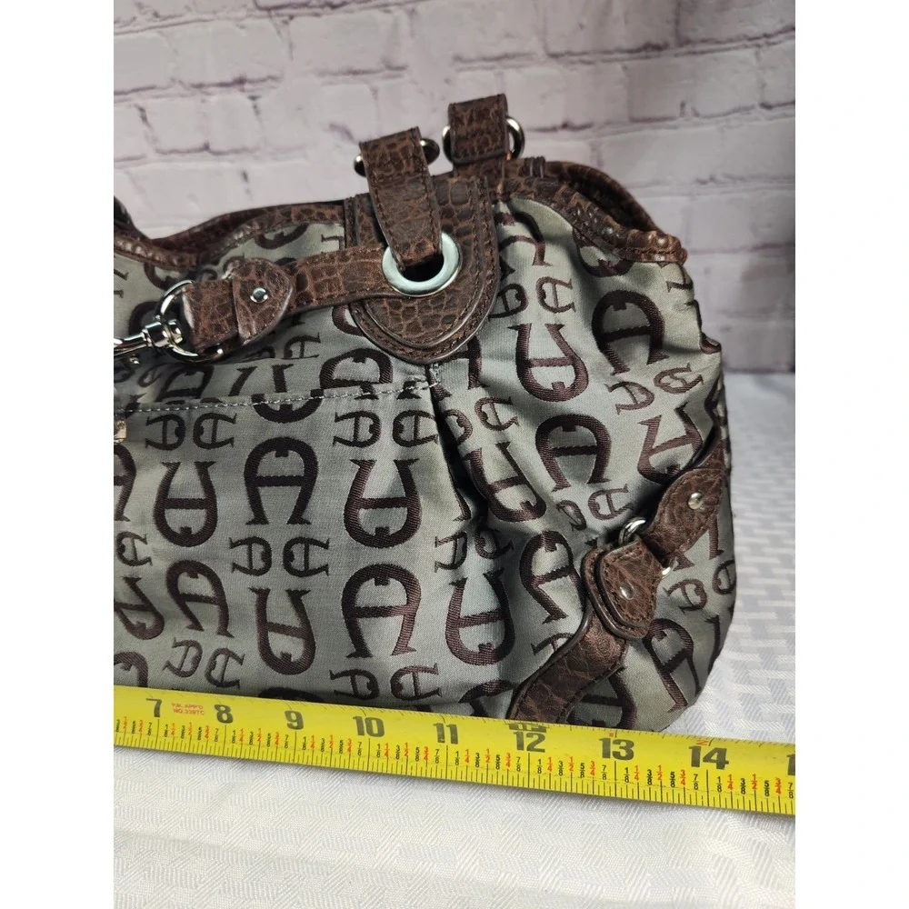 Etienne Aigner Handbag Shoulder Purse Blue gray  Color with Brown Croc Trim
